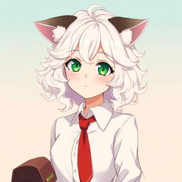 Anime illustration of a teenage girl with a charming aura, featuring curly white hair that cascades beautifully around her shoulders