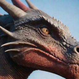 A simple yet expressive close-up of a dragon's face, viewed from the side profile. The focus is on prominent features: the piercing eye, sharp scales, and breath primed for fire.