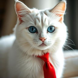 Hyper-realistic portrayal of a majestic white cat with silky, pristine fur that showcases its elegance and grace