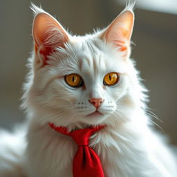 Hyper-realistic depiction of a graceful white female cat with a luxurious, silky coat