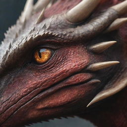 A simple yet expressive close-up of a dragon's face, viewed from the side profile. The focus is on prominent features: the piercing eye, sharp scales, and breath primed for fire.