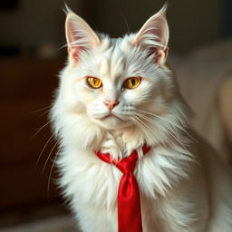 Hyper-realistic depiction of a graceful white female cat with a luxurious, silky coat