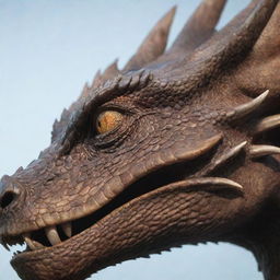 A simple yet expressive close-up of a dragon's face, viewed from the side profile. The focus is on prominent features: the piercing eye, sharp scales, and breath primed for fire.