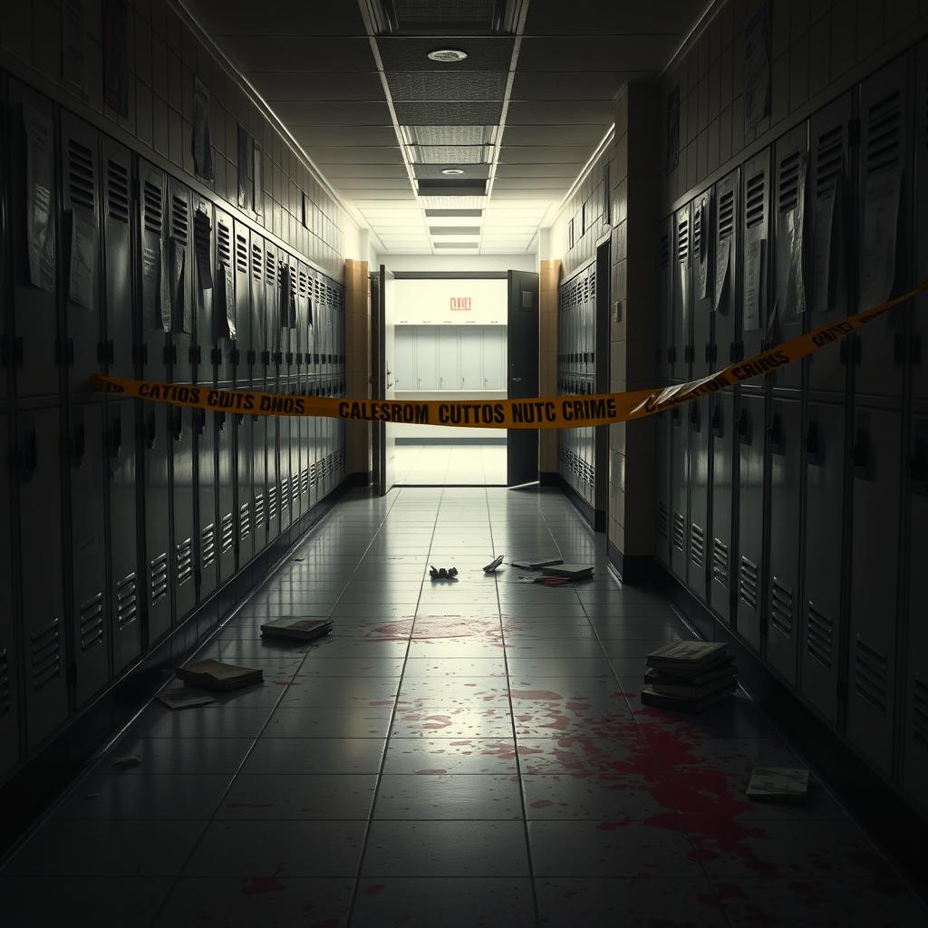 A haunting and intense depiction of a high school hallway turned into a crime scene