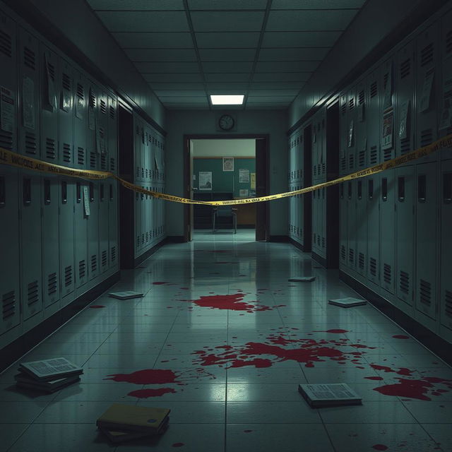 A haunting and intense depiction of a high school hallway turned into a crime scene