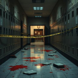 A haunting and intense depiction of a high school hallway turned into a crime scene