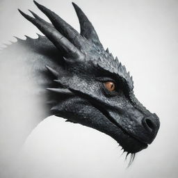 A minimalist close-up of a dragon's face in side profile, positioned off-center to leave the majority of the page intentionally empty. Strong focal points include the dragon's piercing eye and scaly cheek.