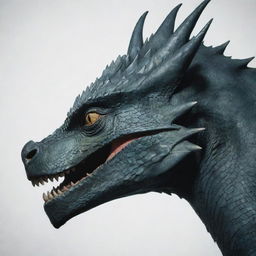 A minimalist close-up of a dragon's face in side profile, positioned off-center to leave the majority of the page intentionally empty. Strong focal points include the dragon's piercing eye and scaly cheek.