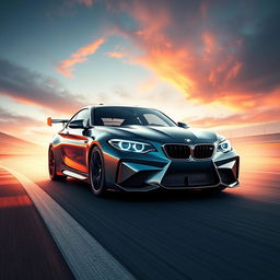 Conceptual prototype of a BMW M2 G87 CS, showcasing an aerodynamic and aggressive design with sharp lines and futuristic details