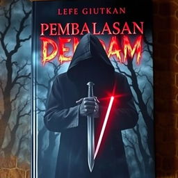 A book cover titled "PEMBALASAN DENDAM" in bold, fiery red letters at the top