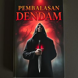 A book cover titled "PEMBALASAN DENDAM" in bold, fiery red letters at the top