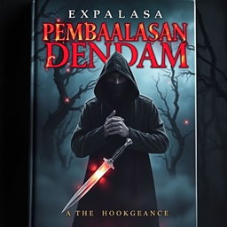 A book cover titled "PEMBALASAN DENDAM" in bold, fiery red letters at the top