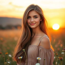 Create a book cover featuring a beautiful young woman with long, brown hair and a small nose