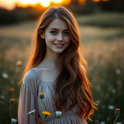 Create a book cover featuring a beautiful young woman with long, brown hair and a small nose