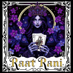 a vibrant and captivating poster featuring a 'Raat Rani' theme, with a mysterious and enchanting gothic queen front and center