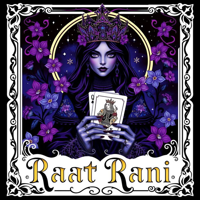 a vibrant and captivating poster featuring a 'Raat Rani' theme, with a mysterious and enchanting gothic queen front and center