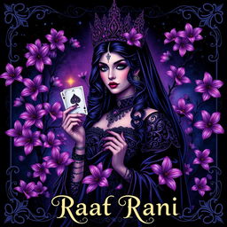 a vibrant and captivating poster featuring a 'Raat Rani' theme, with a mysterious and enchanting gothic queen front and center