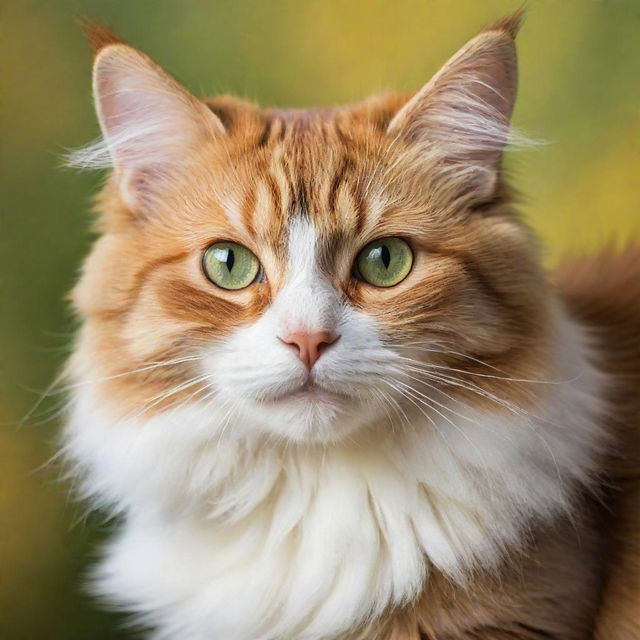 A vibrant and detailed picture of a playful cat with visibly soft fur, gleaming eyes and a swishing tail