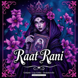 a vibrant and captivating poster featuring a 'Raat Rani' theme, with a mysterious and enchanting gothic queen front and center