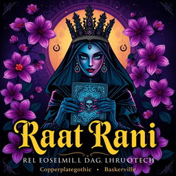 a vibrant and captivating poster featuring a 'Raat Rani' theme, with a mysterious and enchanting gothic queen front and center