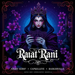 a vibrant and captivating poster featuring a 'Raat Rani' theme, with a mysterious and enchanting gothic queen front and center