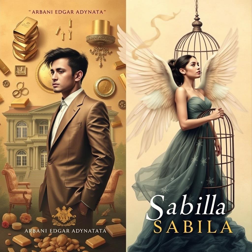 A book cover depicting two juxtaposed figures: Arbani Edgar Adynata and Sabila