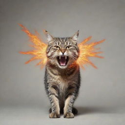 An intriguing image of a cat displaying anger, with its back arched, fur standing on end, ears rotating sideways, and a fiery gaze