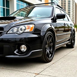 A modified 2006 Subaru Outback with BC extreme low suspension, showcasing a sleek and aggressive stance