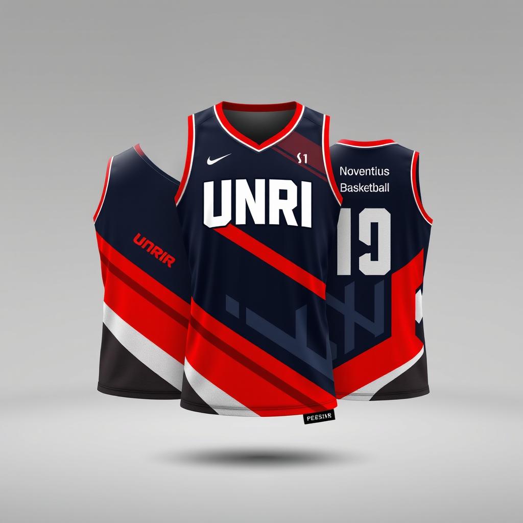 Design a basketball jersey featuring an innovative and modern look for the UNRI basketball team