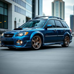 A modified 2006 Subaru Outback featuring BC extreme low suspension, giving it an ultra-sleek and aggressive profile