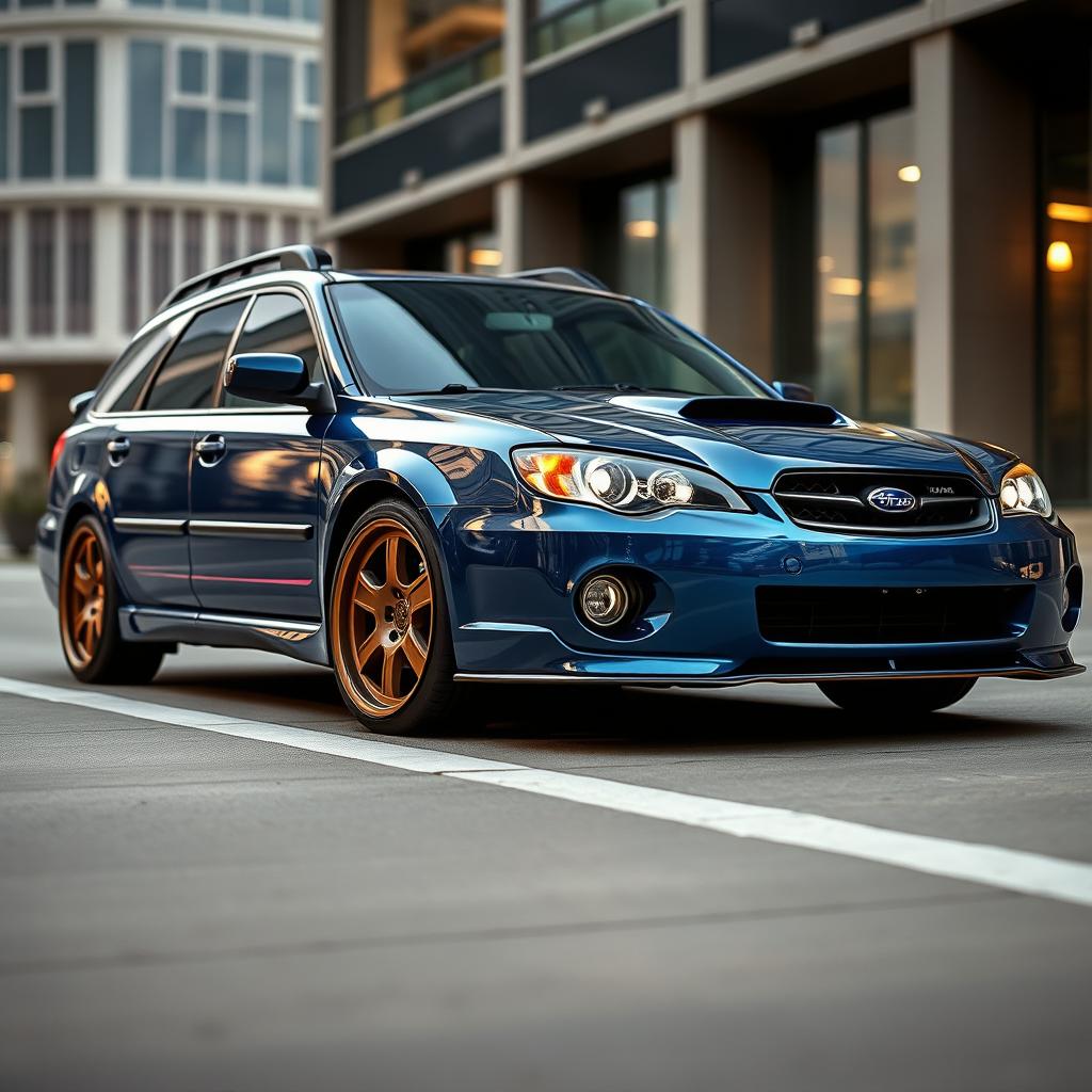 A modified 2006 Subaru Outback featuring BC extreme low suspension, giving it an ultra-sleek and aggressive profile