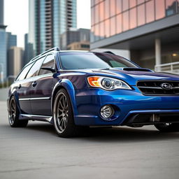 A modified 2006 Subaru Outback featuring BC extreme low suspension, giving it an ultra-sleek and aggressive profile