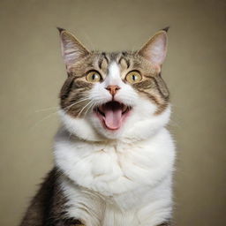 A humorous image of a cat in a goofy pose or situation, displaying a comical expression that suggests a moment of harmless bumbling or confusion