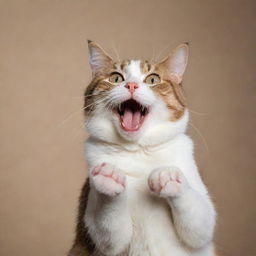 A humorous image of a cat in a goofy pose or situation, displaying a comical expression that suggests a moment of harmless bumbling or confusion