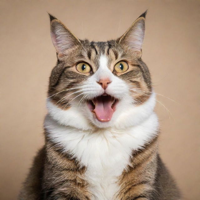 A humorous image of a cat in a goofy pose or situation, displaying a comical expression that suggests a moment of harmless bumbling or confusion