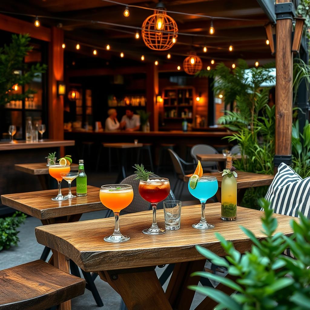 Outdoor seating area of a local bar designed specifically for cocktail enthusiasts