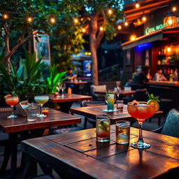 Outdoor seating area of a local bar designed specifically for cocktail enthusiasts