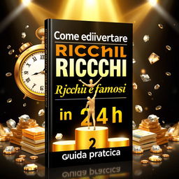 An eye-catching ebook cover for the title "Come diventare Ricchi e famosi in 24 h" with the subtitle "Guida pratica"