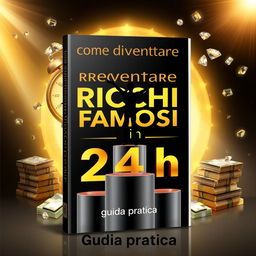 An eye-catching ebook cover for the title "Come diventare Ricchi e famosi in 24 h" with the subtitle "Guida pratica"