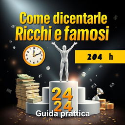 An eye-catching ebook cover for the title "Come diventare Ricchi e famosi in 24 h" with the subtitle "Guida pratica"