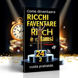 An eye-catching ebook cover for the title "Come diventare Ricchi e famosi in 24 h" with the subtitle "Guida pratica"