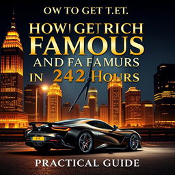 A captivating eBook cover for 'How to Get Rich and Famous in 24 Hours' with the subtitle 'Practical Guide'