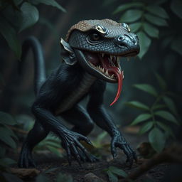 A hybrid creature featuring a small black monkey's body with the head of a dangerous snake