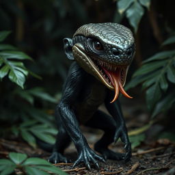 A hybrid creature featuring a small black monkey's body with the head of a dangerous snake