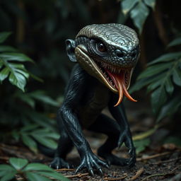 A hybrid creature featuring a small black monkey's body with the head of a dangerous snake