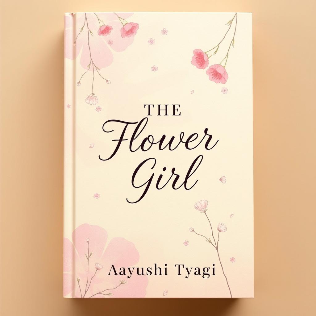 soft aesthetic book cover for the novel 'THE FLOWER GIRL' by Aayushi Tyagi