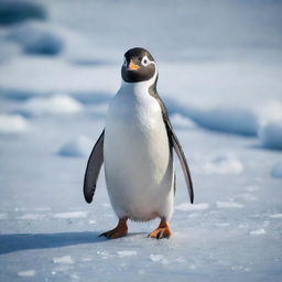 A professionally pixelated image of a cute penguin standing on an icy terrain.