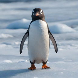 A professionally pixelated image of a cute penguin standing on an icy terrain.