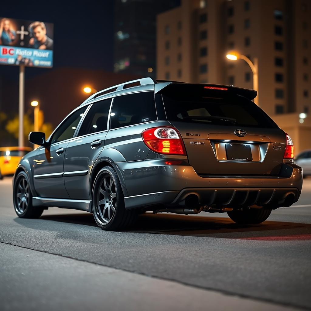 A modified 2006 Subaru Outback with BC extreme low suspension, giving it a sleek, ground-hugging stance