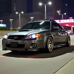 A modified 2006 Subaru Outback with BC extreme low suspension, giving it a sleek, ground-hugging stance